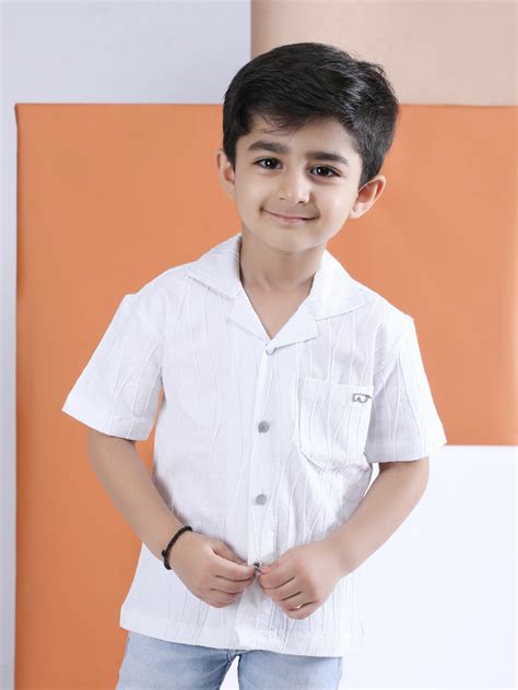 Polka Tots Half sleeve Sunglass Embroidery Textured Shirt - White ...