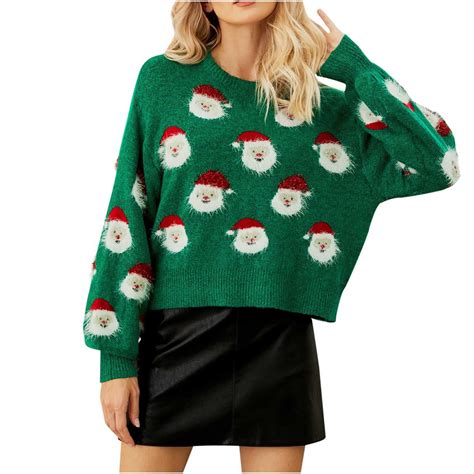 Christmas Sweaters for Women Santa Claus Graphic Sweater Top Casual ...