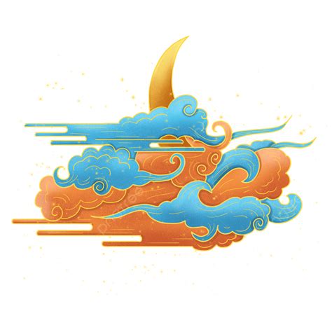 National Tide PNG Picture, Hand Drawn National Tide Wind And Moon Setting Scene Pattern Elements ...