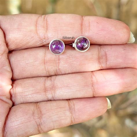 Amethyst Round Silver Stud – SILBERUH