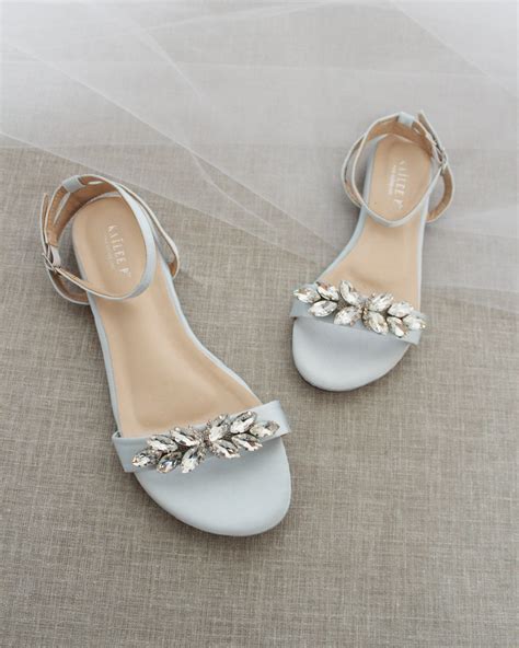 Light Blue Satin Flat Sandal with Butterfly Brooch, Bridesmaid Sandals ...