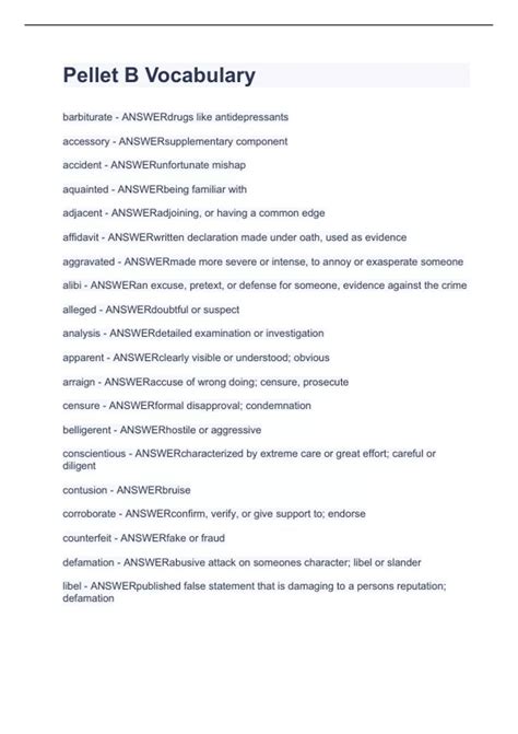 Pellet B Vocabulary.Test 2024 with questions answered correctly ...