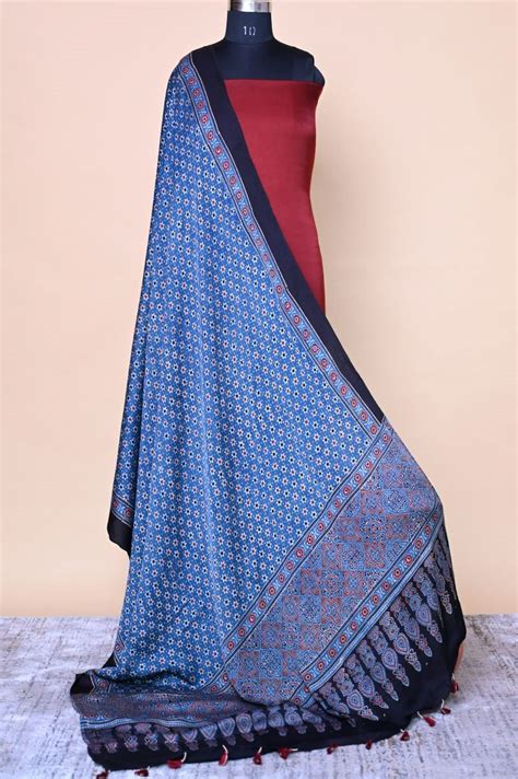 Buy Starry Indigo Modal Silk Ajrakh Dupatta Online - House Of Elegance ...