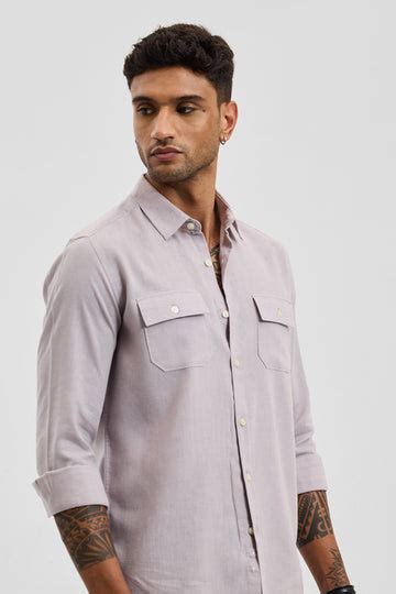 Buy Men's Light Grey Regular Fit Double Pocket Shirt Online | Snitch ...