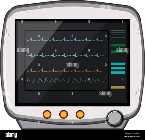 telemetry ekg monitor cartoon. portable device, leads signal, analysis interpretation telemetry ...