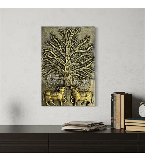 Buy Krishna Cow Pichwai with Tree of Life 3D Relief Mural Wall Art ...