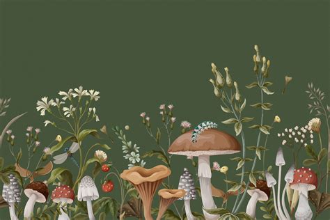 Green mushroom wallpaper mural | Mushroom wallpaper, Cottage core ...