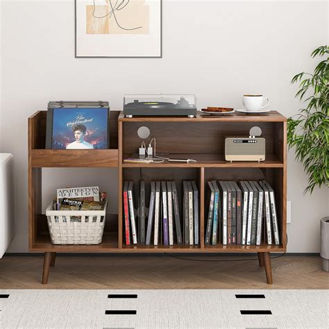 Record Player Stand With Charging Station And Usb Ports Mid ...