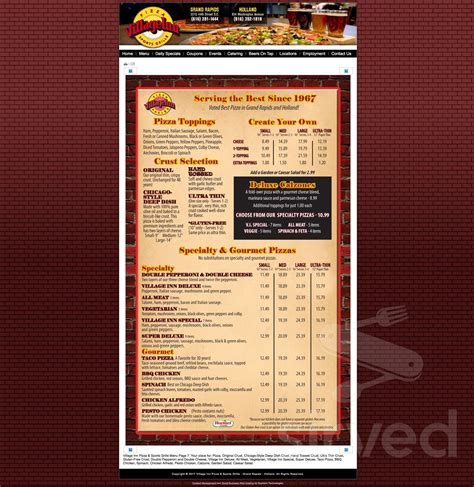 Village Inn Pizza & Sports Grille menu in Holland, Michigan, USA