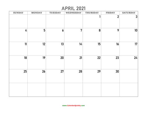 April 2021 Blank Calendar | Calendar Quickly