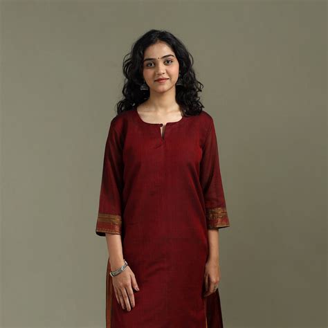 Maroon Straight Cotton Dharwad Kurta for women