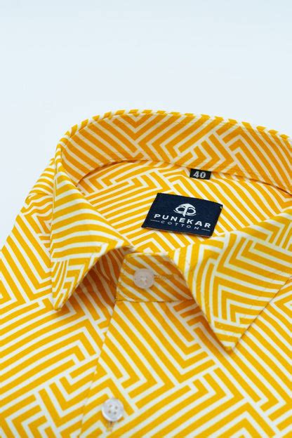 Yellow Color Printed Shirt For Men – Punekar Cotton