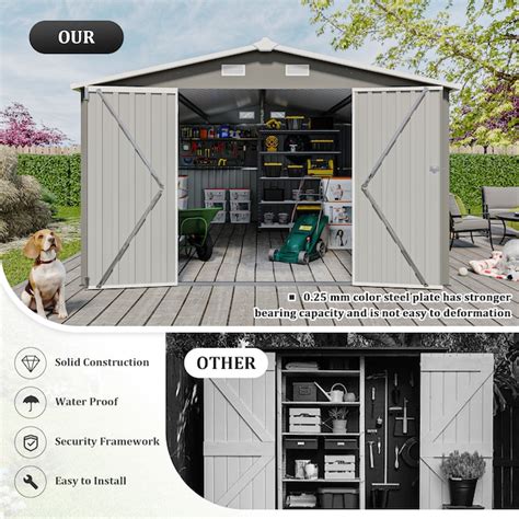 Mondawe 10-ft x 14-ft 3 Lockable Doors Metal Storage Sheds Galvanized ...
