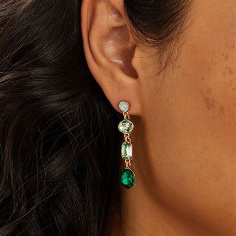 Long Gemstone Drop Earrings Green - Accessorize India