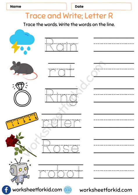 Trace and Write Words Worksheet-Letter R - WorksheetForKid