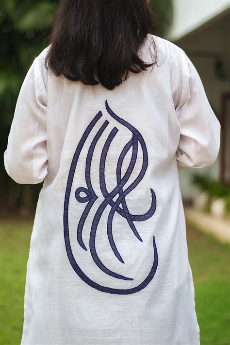 White chanderi patchwork kurta and dupatta with navy blue trousers ...