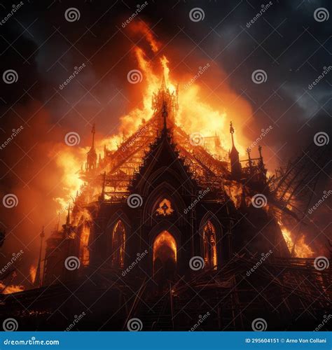 Inferno of Faith: the Gothic Church Engulfed in Flames Stock Image ...