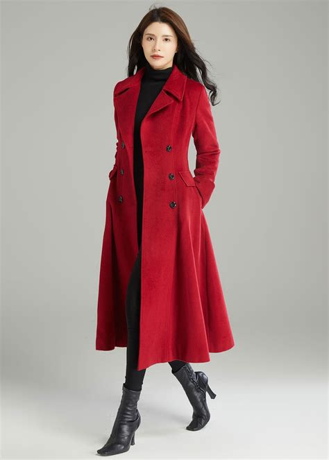 Red Wool Coat Long Wool Coat Womens Wool Coat Winter Wool - Etsy UK