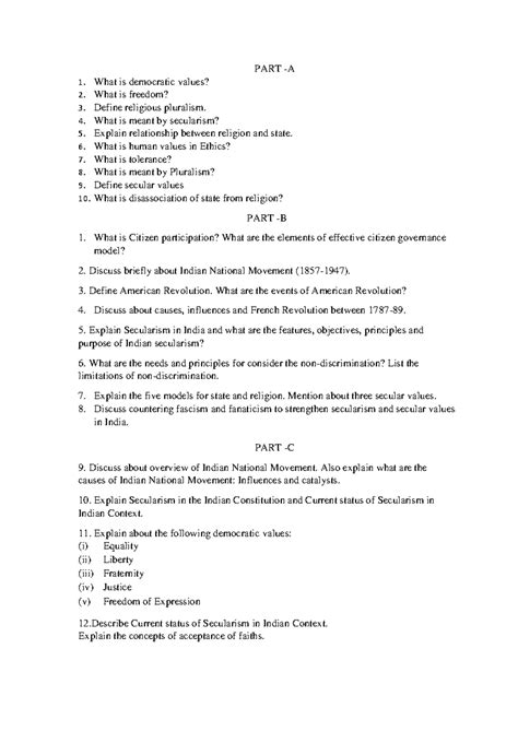 HVE IQ - Question bank - PART - A What is democratic values? What is ...