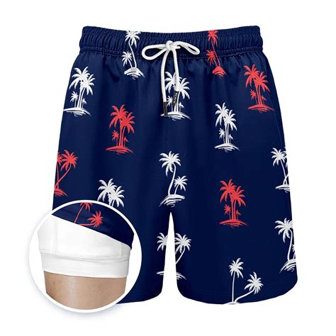 Navy Palm Tree- Compression Lined Swim Trunks - Klatie