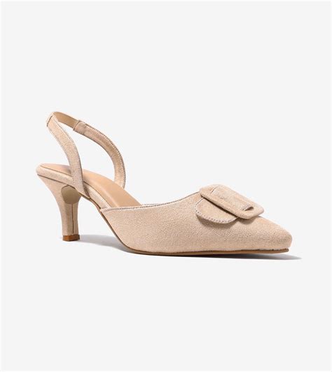 Pointed Toe buckle detail heels - Beige – PairieTales