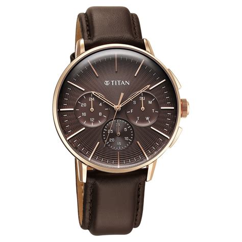 Buy Online Titan Light leathers Multifunction Brown Dial Leather Strap ...
