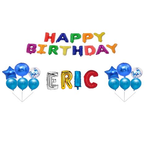 Set Baloane Happy Birthday Eric, Cake topper, Multicolor M2 ,35Buc ...
