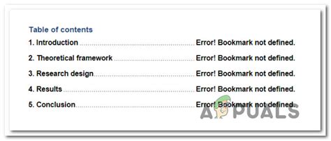 Image result for Table of Contents Word Error Bookmark Not Defined