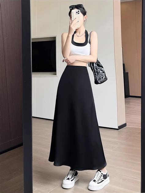 Shop Black A-Line Midi Skirt - for Women | OUTZIDR | Gen-Z Style