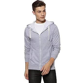 Buy Campus Sutra Men's Light Grey Zip-Front Hoodie with Contrast ...