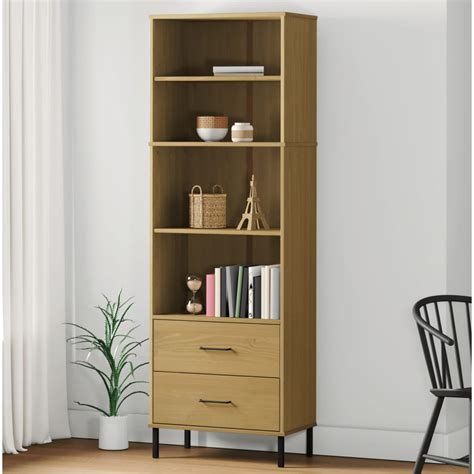 Latitude Run® Bookshelf Book Cabinet with 2 Drawers Storage Cabinet OSLO Solid Wood | Wayfair