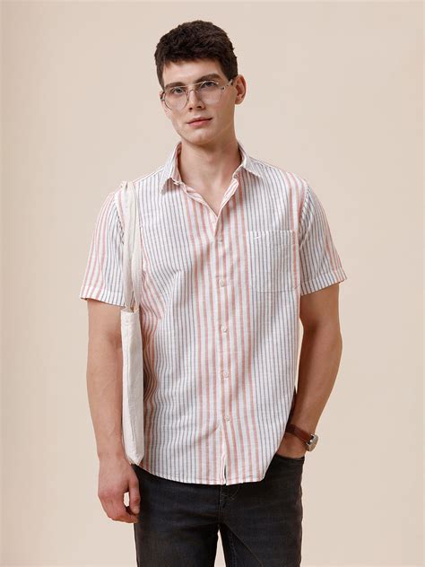 Buy Cotton Textured Stripe White Shirt – Crocodile