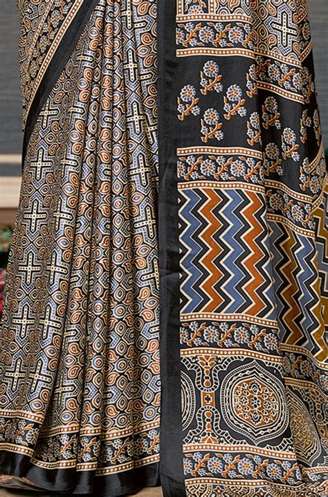 Timeless Cream Ajrakh Saree | NamaskarStyles