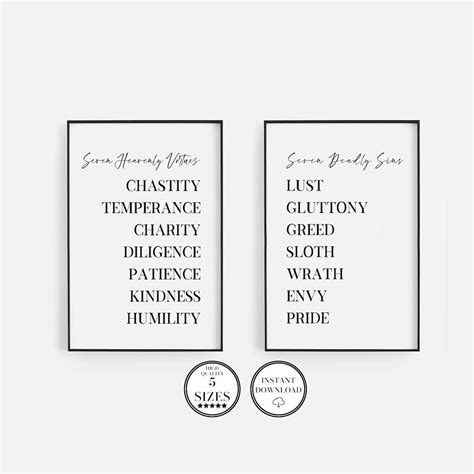 Seven heavenly virtues seven deadly sins bible verse printable art set ...