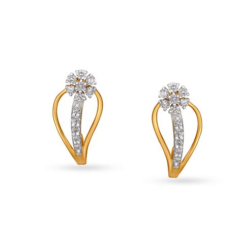 Serene Floral Gold and Diamond Stud Earrings