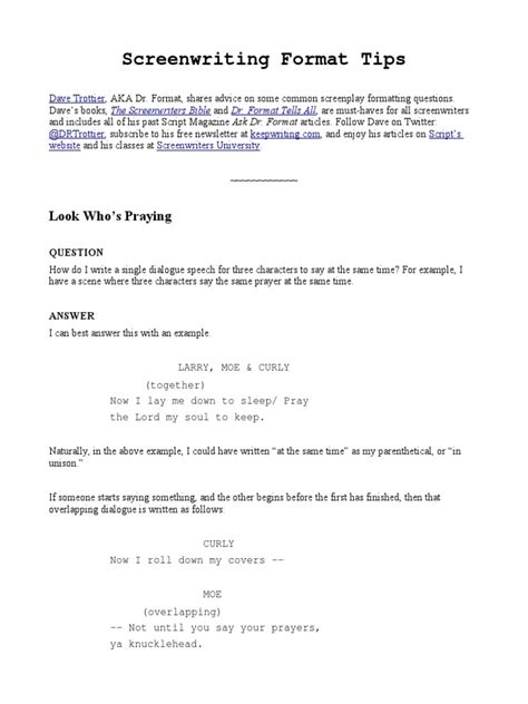 Screenwriting Format Tips | PDF | Screenplay