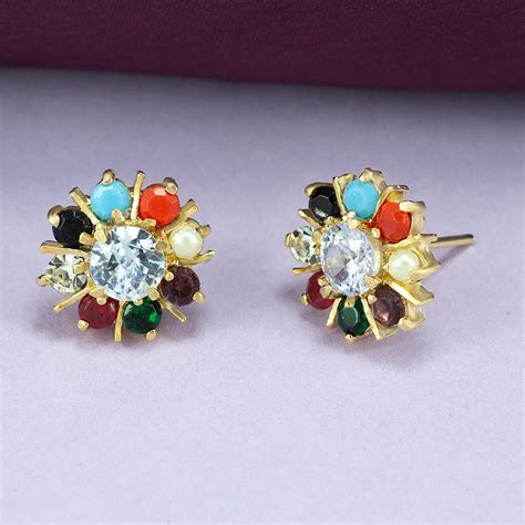 Navratan Floral American Diamond Earrings – PRIVIU