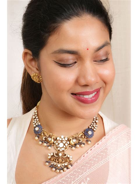 Royal Blue Beads Lakshmi Necklace | Antique Gold-Plated – Sri Anu Jewellers