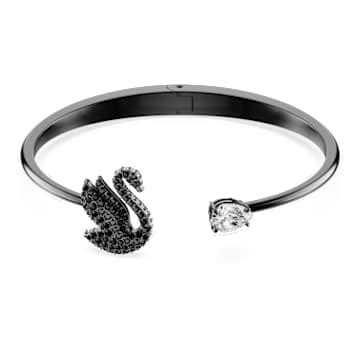 Swan bangle, Swan, Black, Ruthenium plated | Swarovski