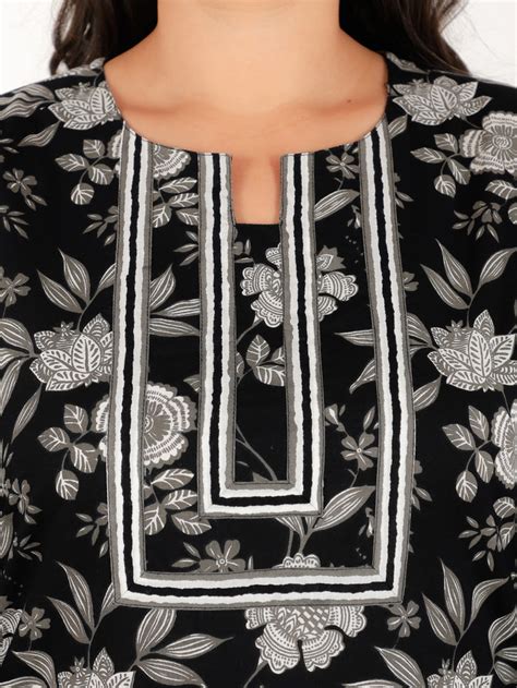 Buy Soft Cotton Floral Straight Black Kurta Set TP1792T | Aramya