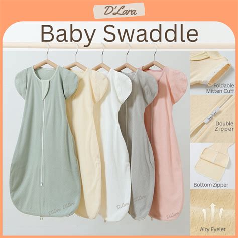 D'LARA Premium Pastel Cotton Baby Zip Swaddle Arms Up with Foldover ...