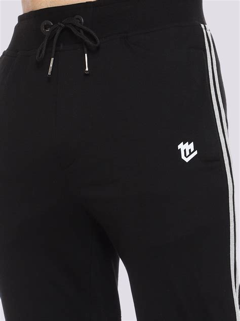 Side Stripe Black Cotton Track Pant for Men