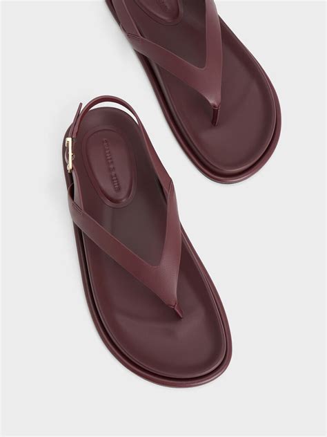 Burgundy V-Strap Thong Sandals - CHARLES & KEITH IN