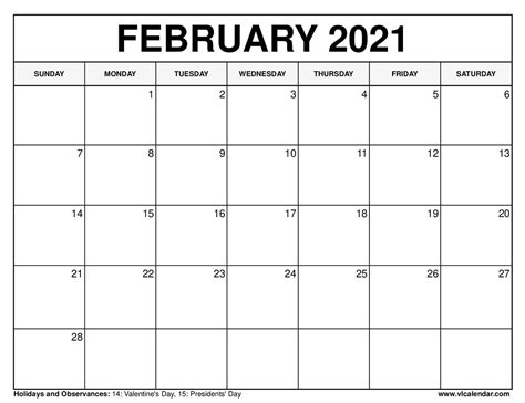 Print February 2021 Calendar Printable