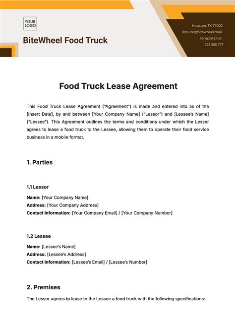 Free Food Truck Lease Agreement Template to Edit Online