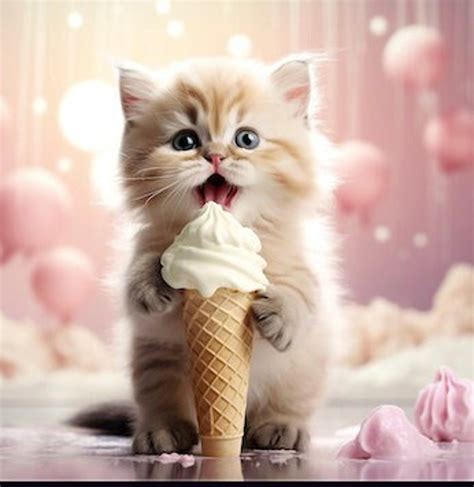 Kitty Eating Ice Cream Cone - Etsy
