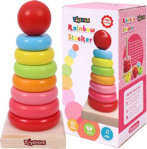 Toyshine Montessori Wooden Stacking Toy with Colorful Rings - Solid ...