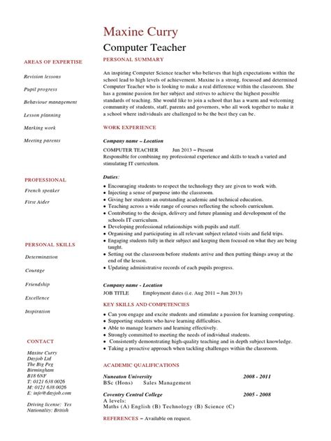 Computer Teacher Resume Template | Download Free PDF | Teachers | Curriculum