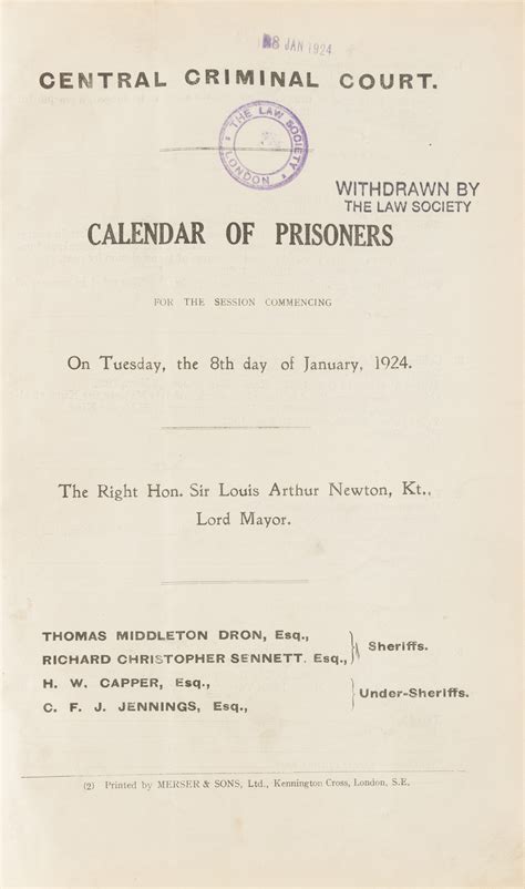 Calendar of Prisoners, For the Session[s] Jan. 1924 to Dec. 1970 by ...