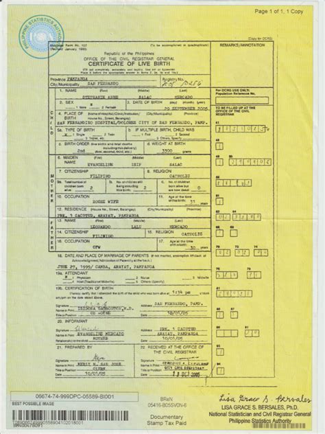 Image result for PSA Birth Certificate Example